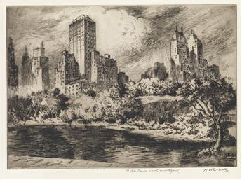 NAT LOWELL Two etchings of New York.